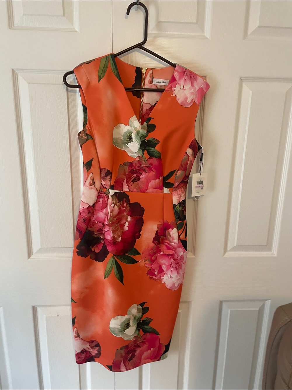Calvin Klein Orange Floral V-Neck Midi Dress